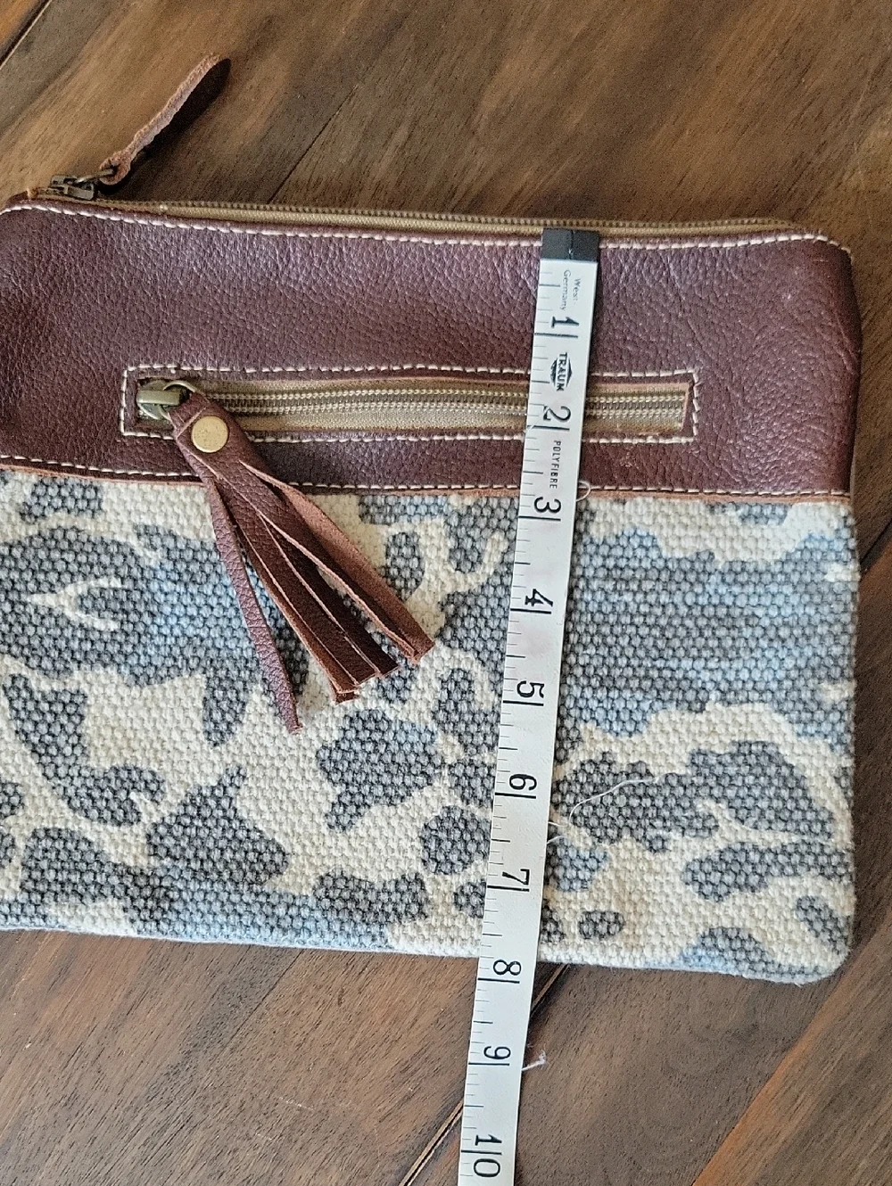 Myra NWOT PUZZLED POUCH Upcycled Canvas Leather Clutch Wristlet Pouch